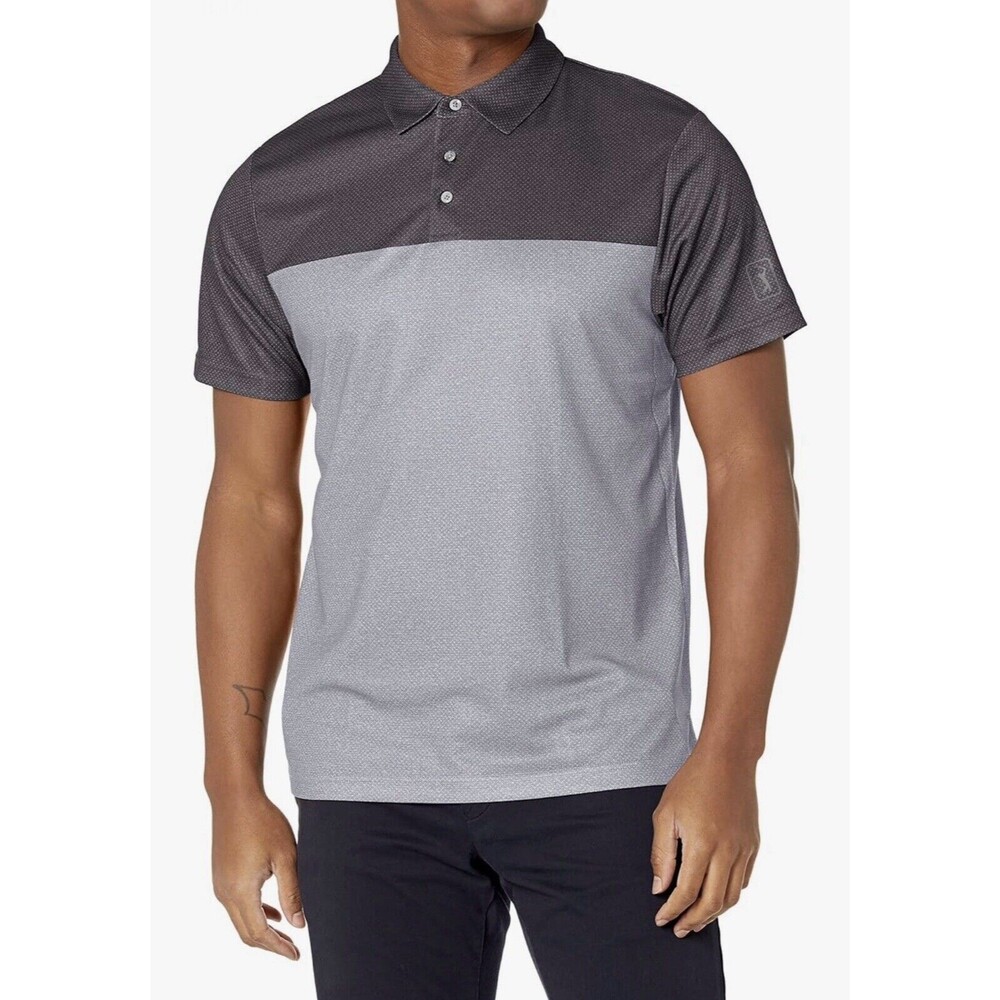 PGA TOUR Men's Short Sleeve Airflux Birdseye Block Printed Polo Shirt, Size M